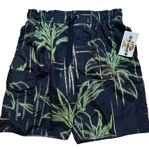 NWT Newport Blue Black & Neon Green Tropical Palm Tree Swim Shorts